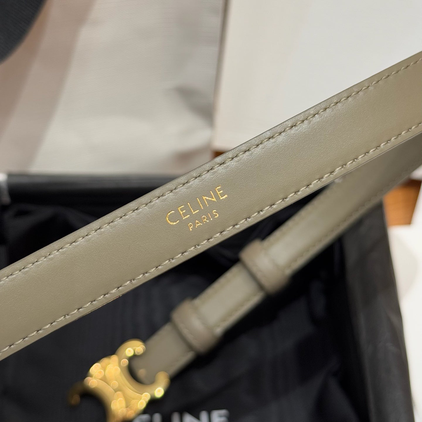 CEL Triomphe Belt 18mm Etoupe Gold Calfskin 187492