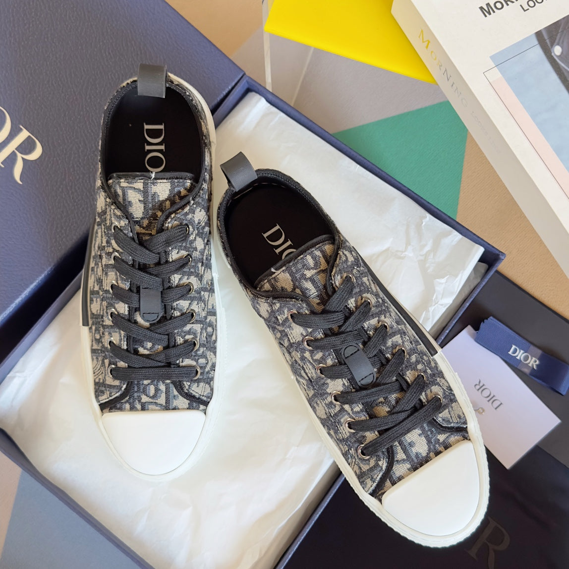 CD B23 Low-Top Sneaker 35mm White Black Oblique Jacquard Fabric