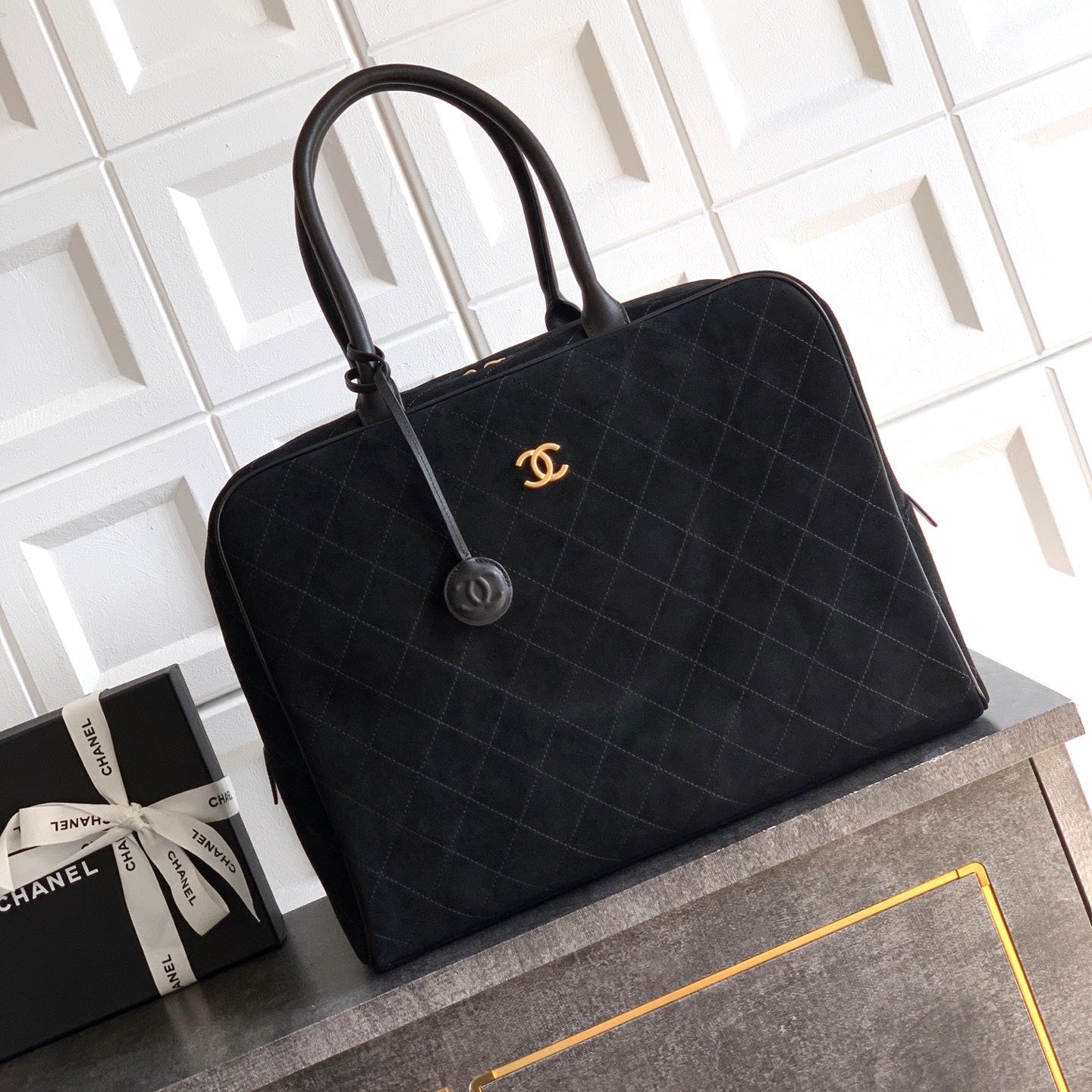 Chanel 2026 Boston Bag 41cm Black Suede