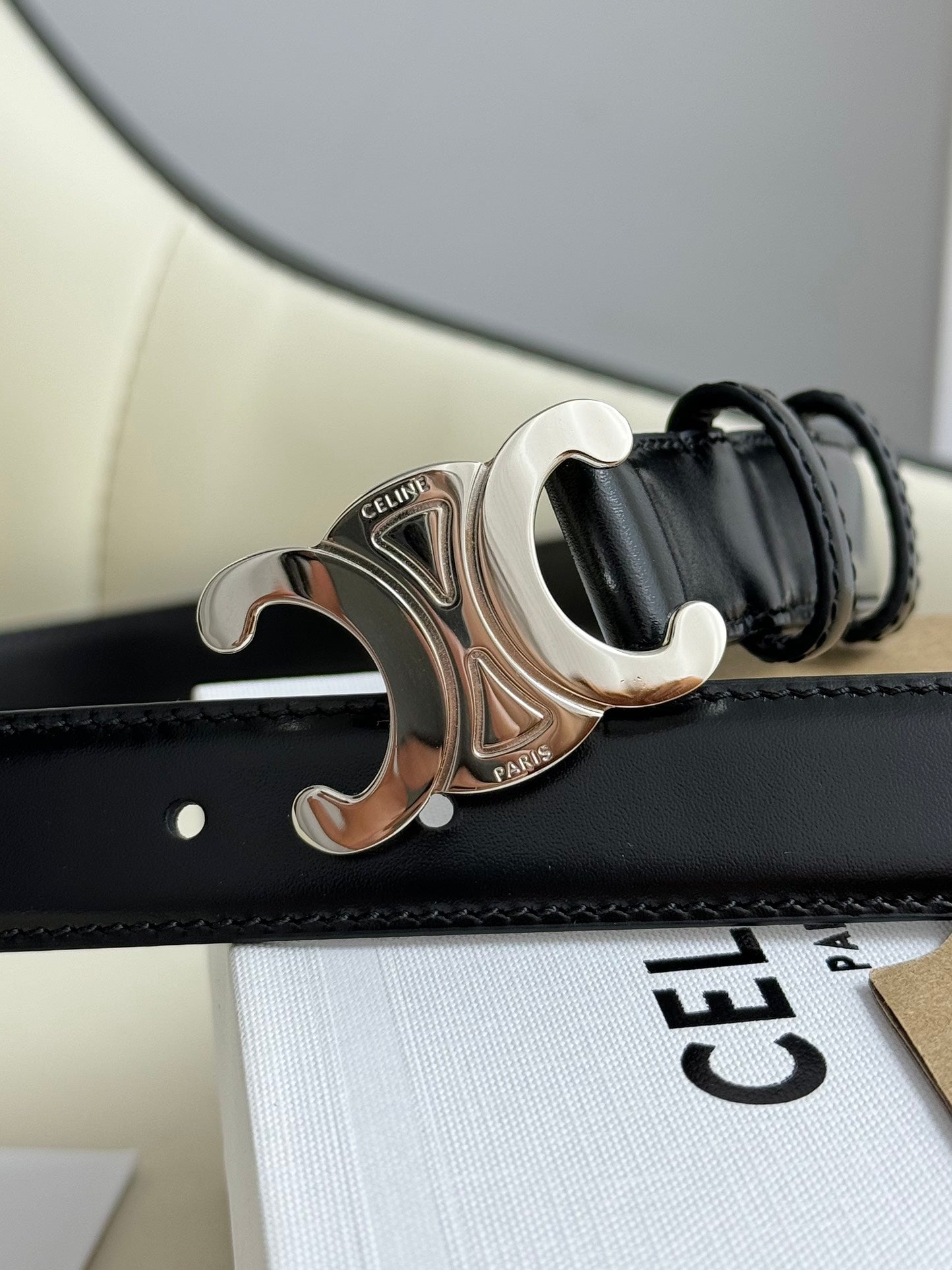 CEL Silver Buckle 18mm Belt Black Cowhide 179732