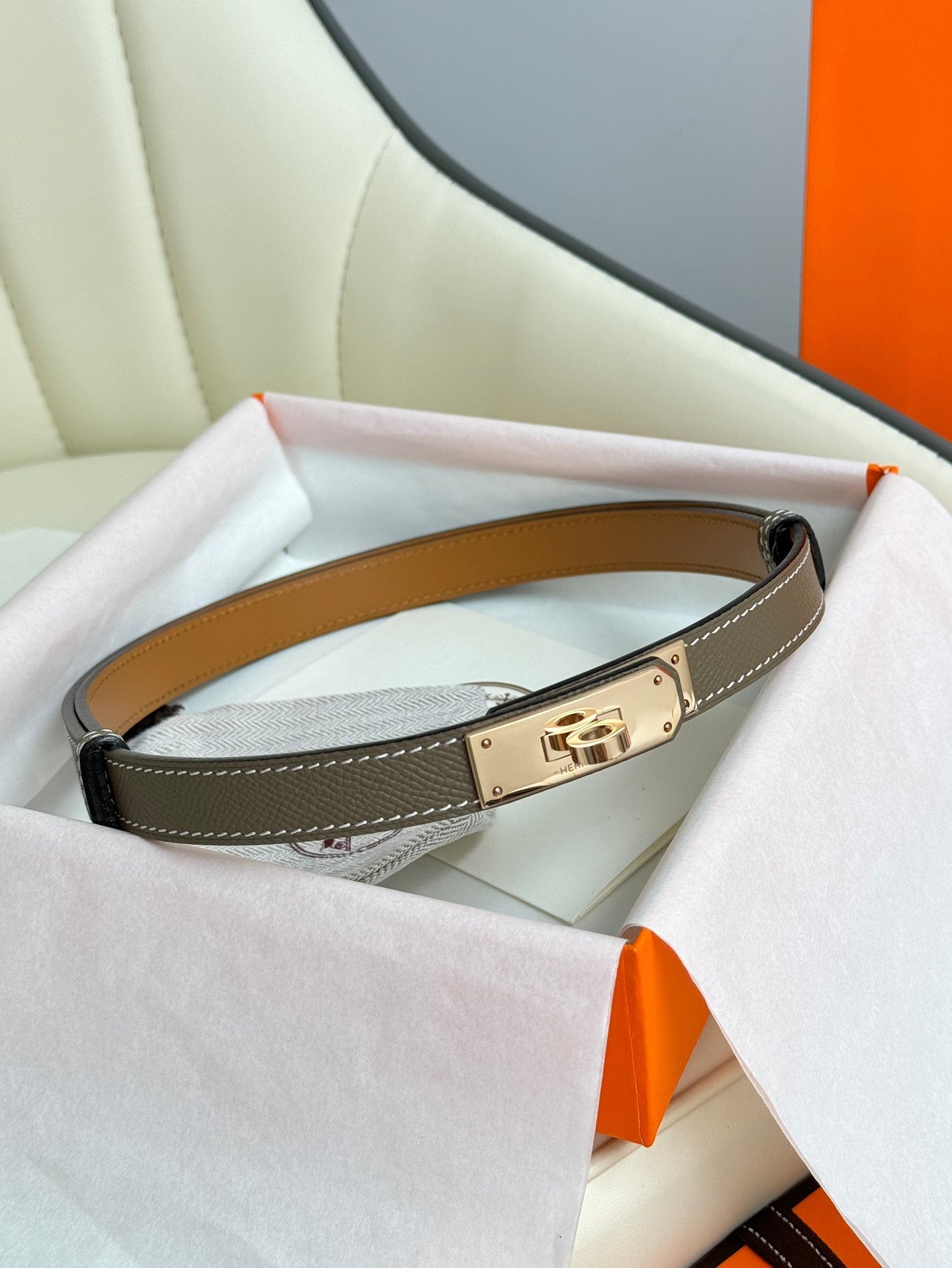 HM Kelly Belt 18mm Elephant Gray Epsom Leather