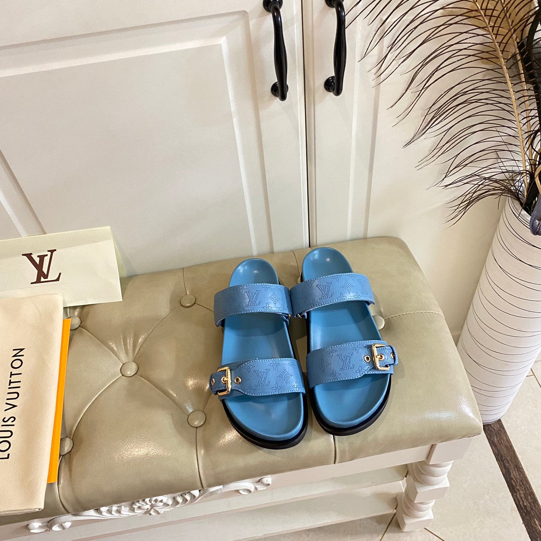 lv sandal mule bomdia blue monogram calfskin