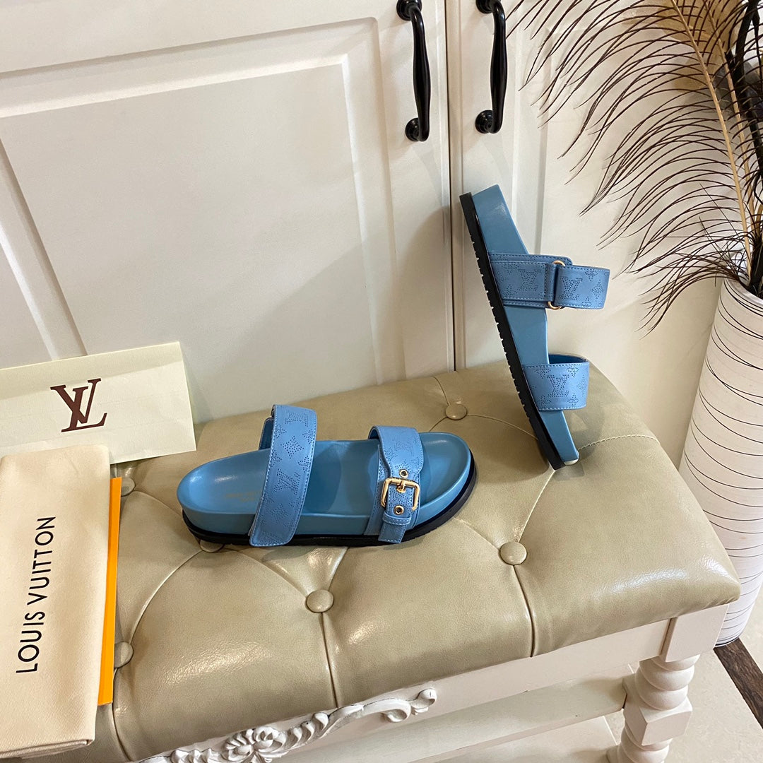 lv sandal mule bomdia blue monogram calfskin