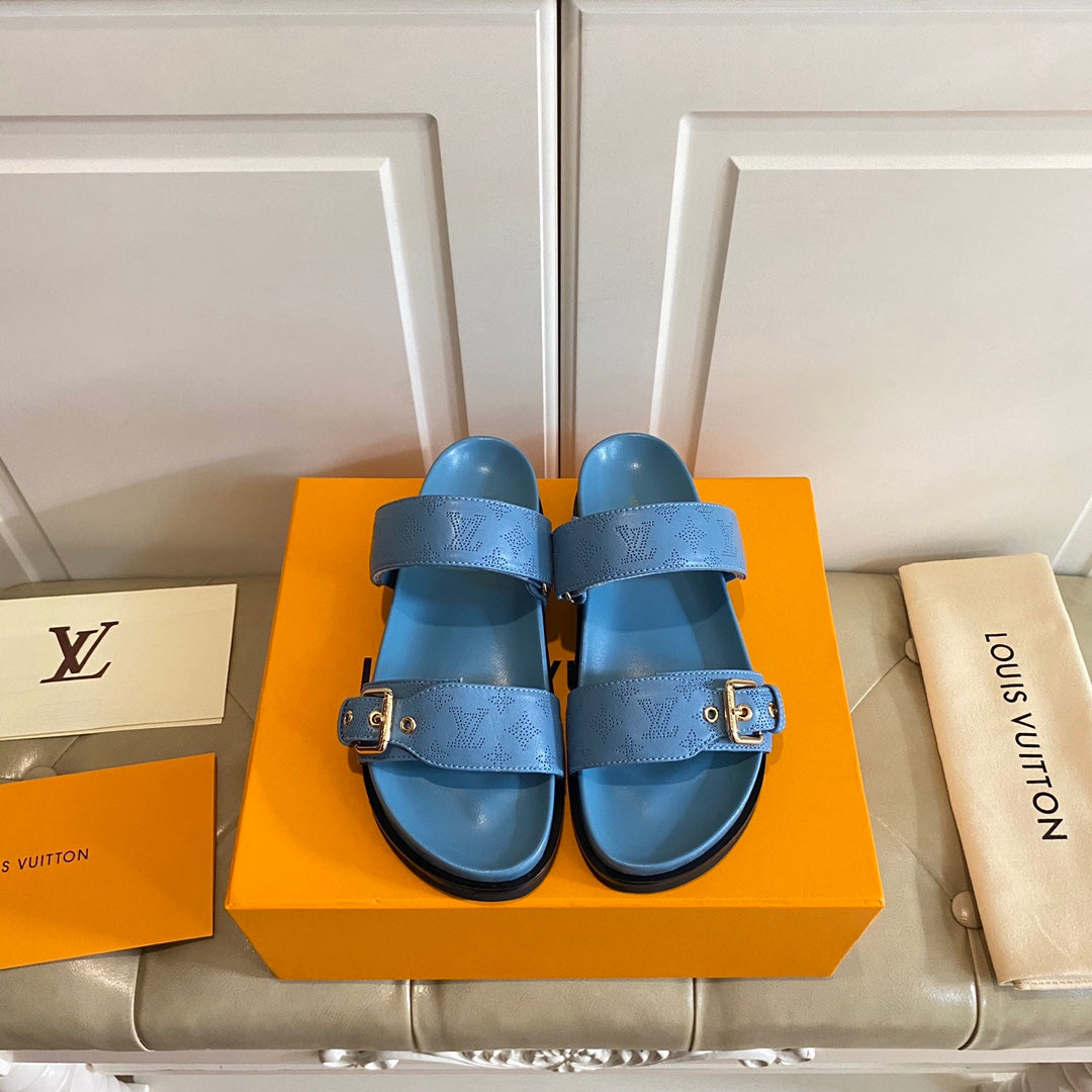 lv sandal mule bomdia blue monogram calfskin