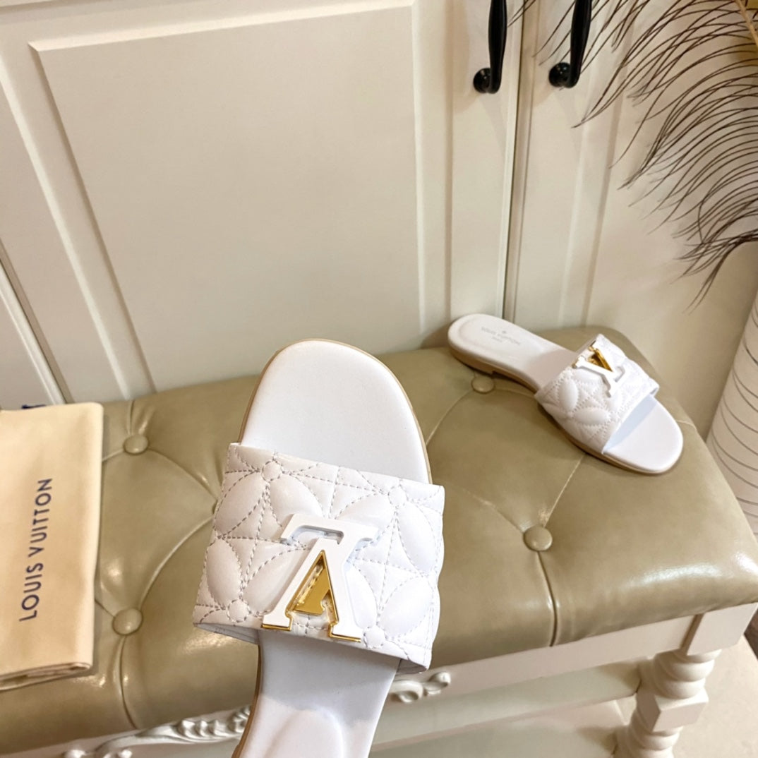 LV Neo Revival Flat Mule White Lambskin