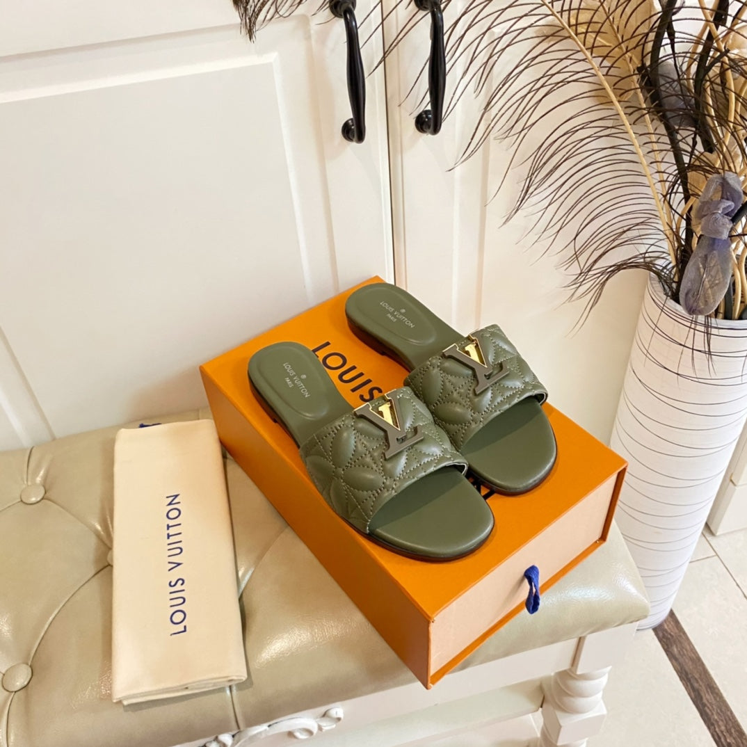 LV Neo Revival Flat Mule Khaki Green Lambskin