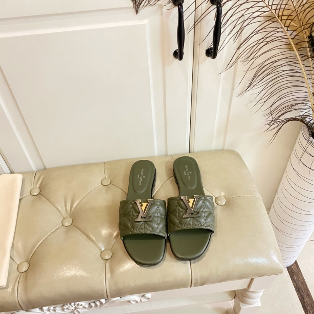 LV Neo Revival Flat Mule Khaki Green Lambskin