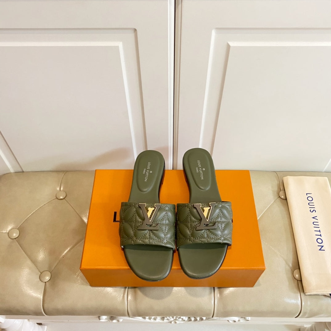 LV Neo Revival Flat Mule Khaki Green Lambskin