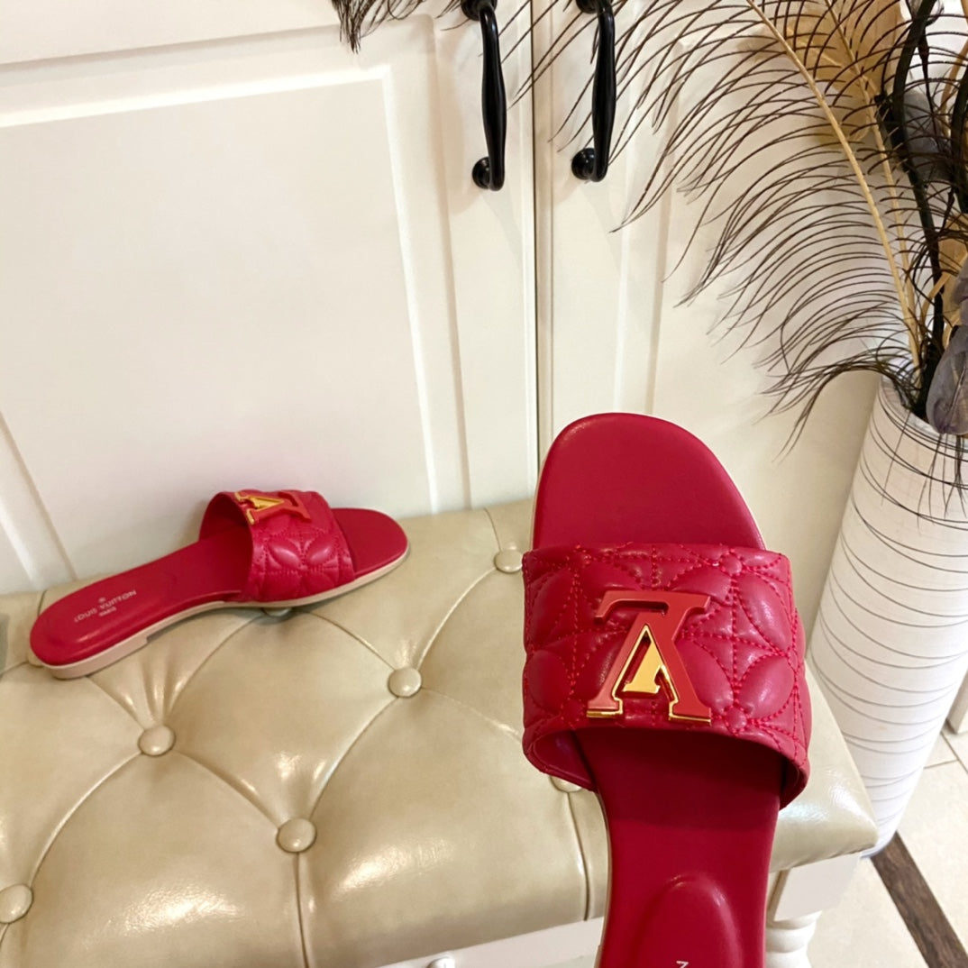 LV Neo Revival Flat Mule Red Pink Lambskin