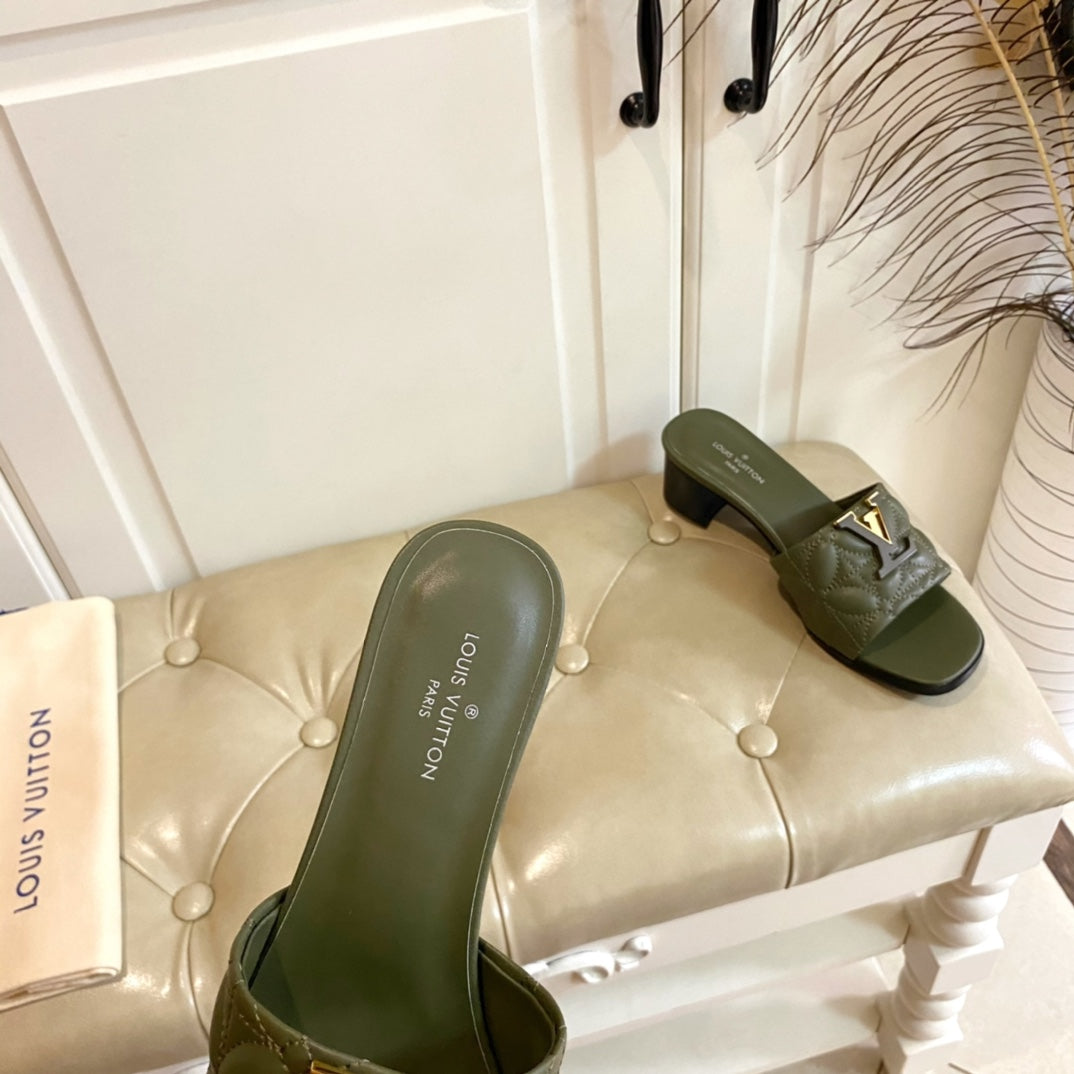 LV Neo Revival Mule 55mm Khaki Green Lambskin