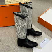 HM Jumping Boot In Black Mix White Calfskin And Burlap 973843