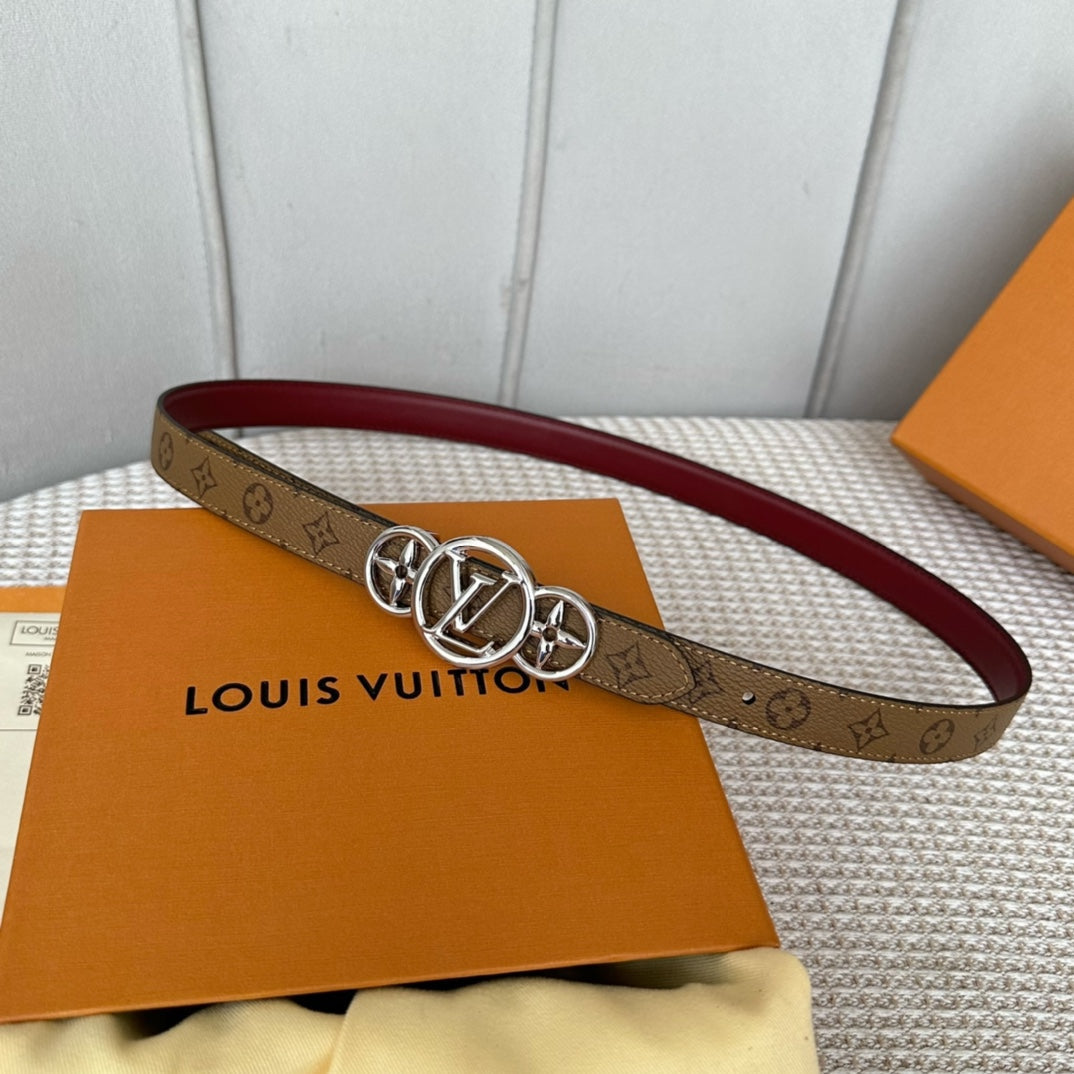LV S-LOCK BELT 20 MM BROWN MONOGRAM AND AUBURN RED CALFSKIN SILVER HARDWARE