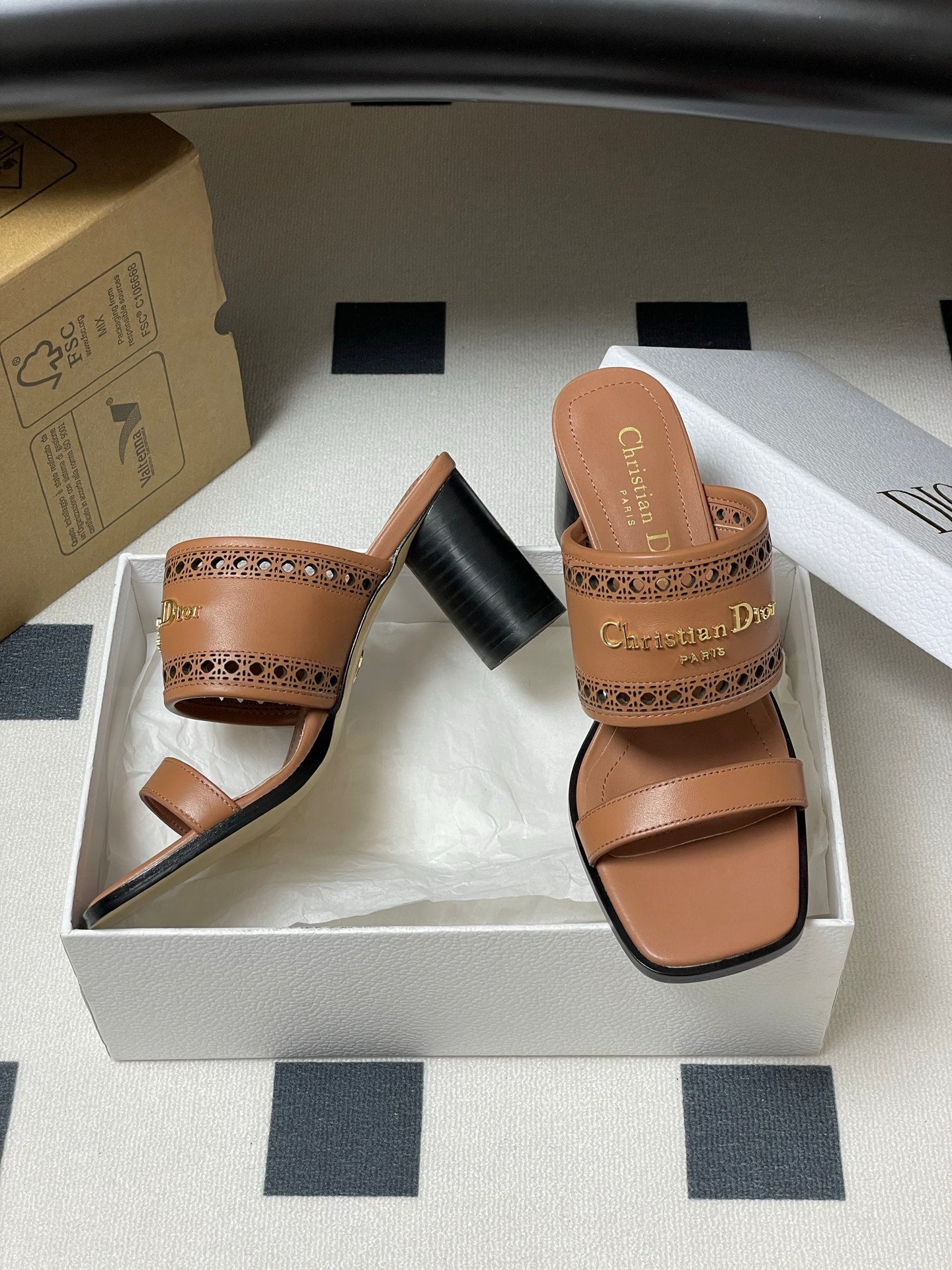 CD 25 D-Lane Heeled Slide Double Strap Calfskin