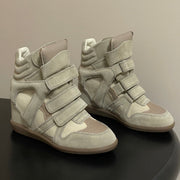 Isabel Marant 2026 Bekett Wedge Sneakers Light Grey mix Beige Suede Leather 534938