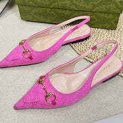 GC Horsebit Slingback Pump 10mm Pink Canvas Sheepskin 294543