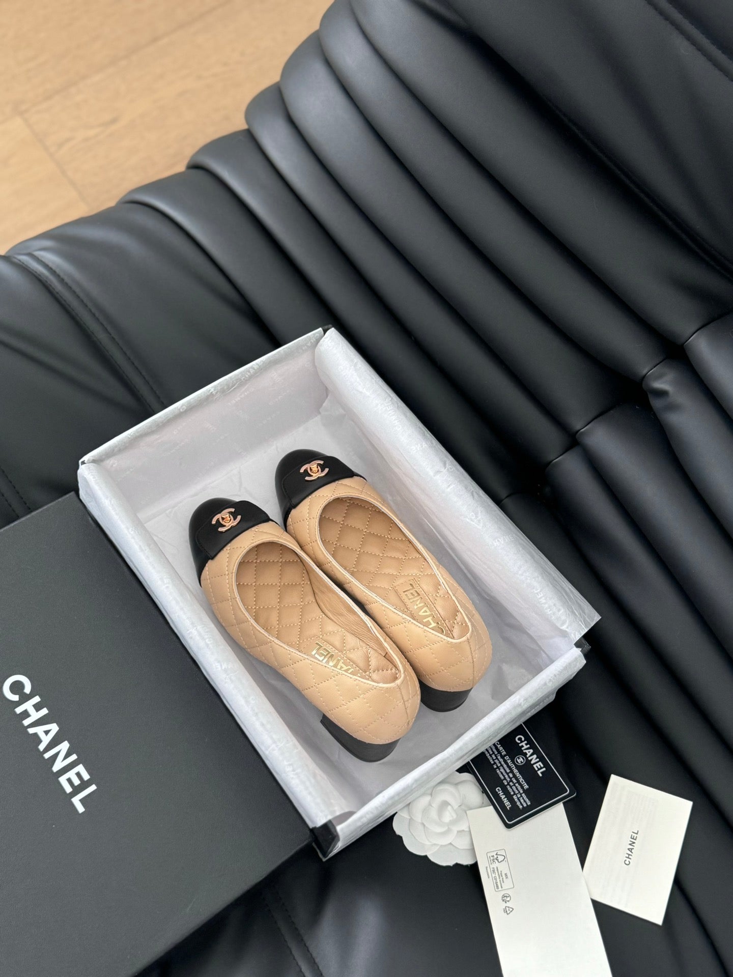 cc classic ballet flat with heel beige quilted calfskin