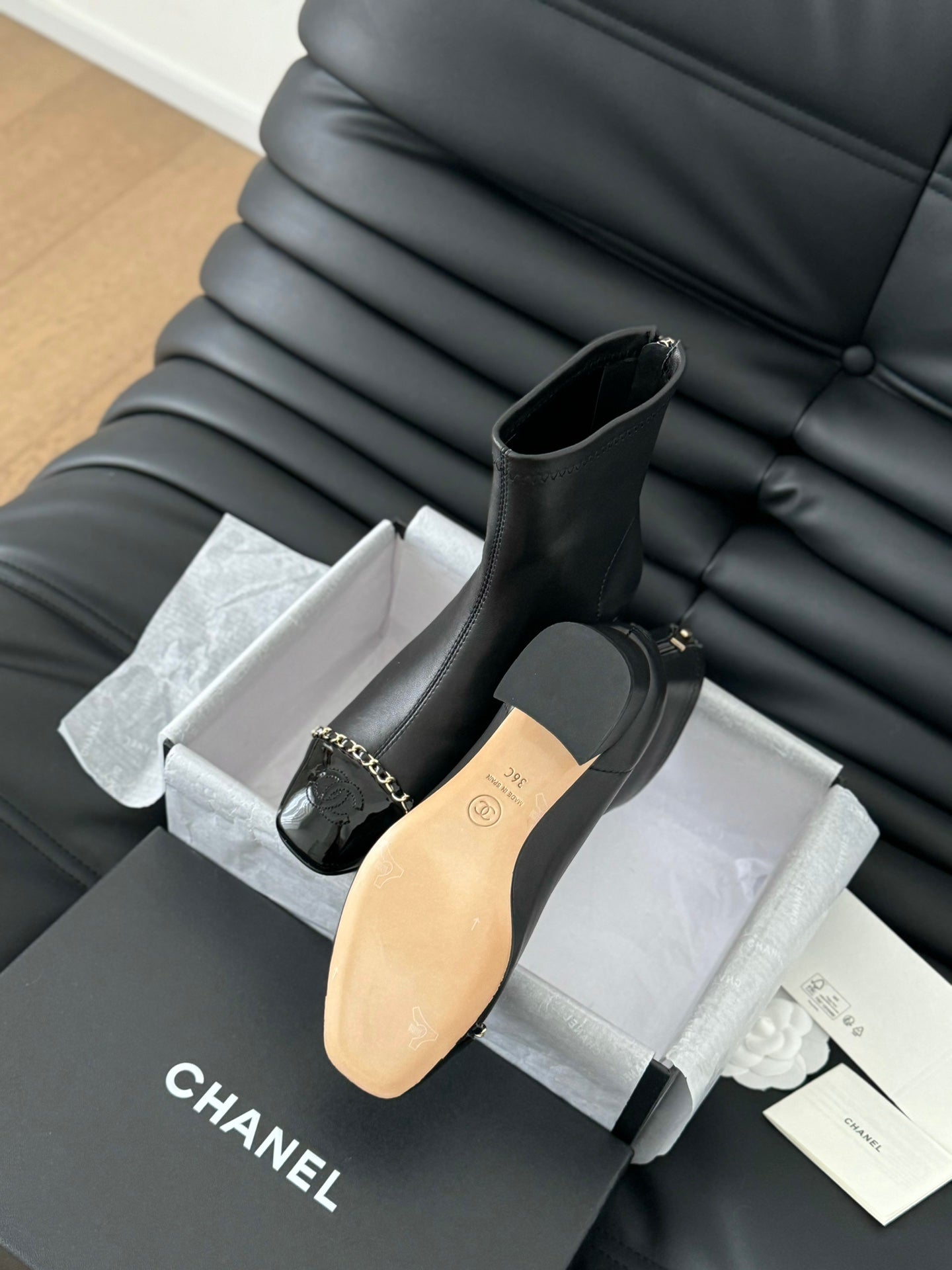 CC Ankle Boot Black Calfskin Patent Calfskin