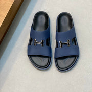 HM Men's Slide Navy Blue Cowhide Leather 588997