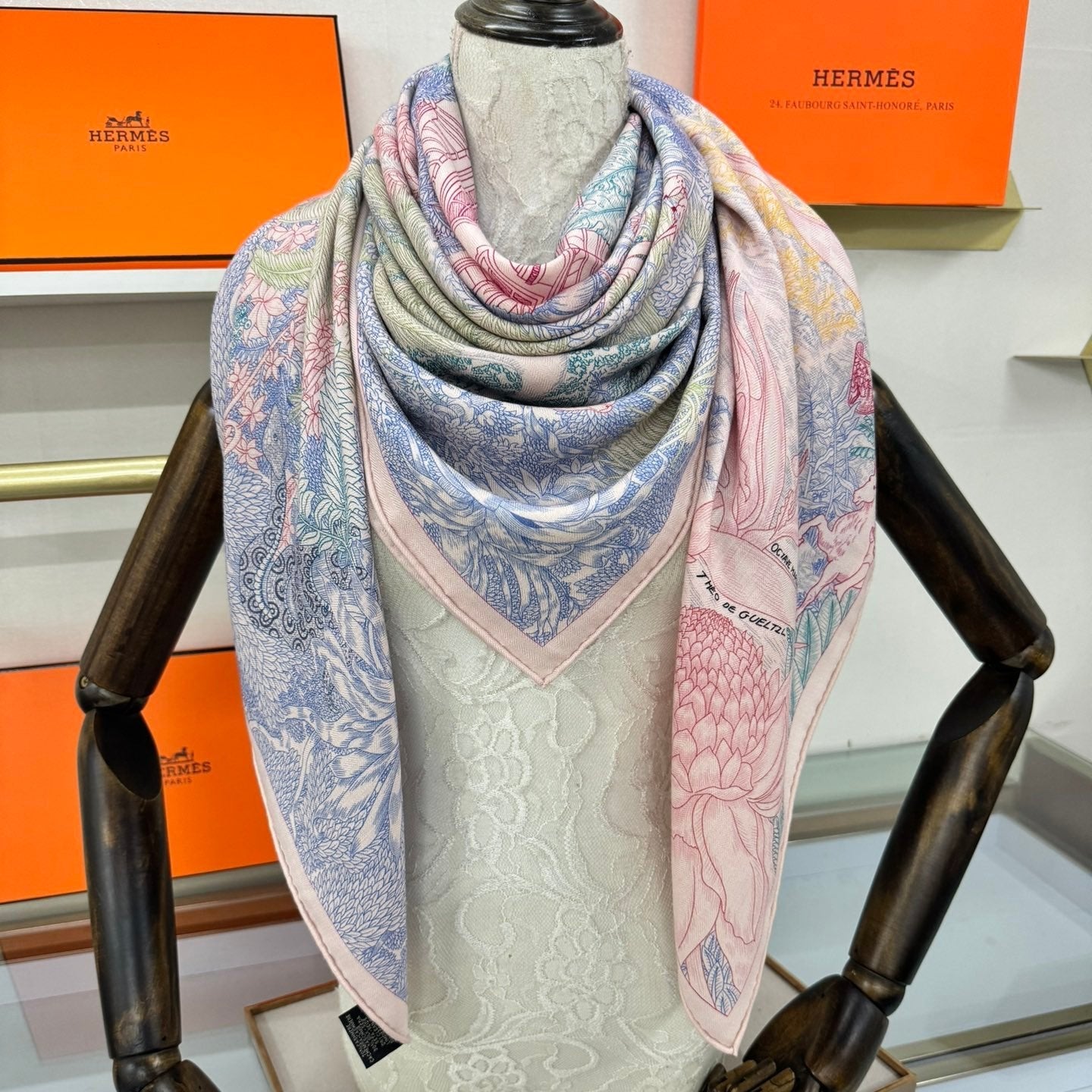 FAUBOURG TROPICAL SHAWL 140 CM IN COLORFUL CASHMERE AND SILK 379769