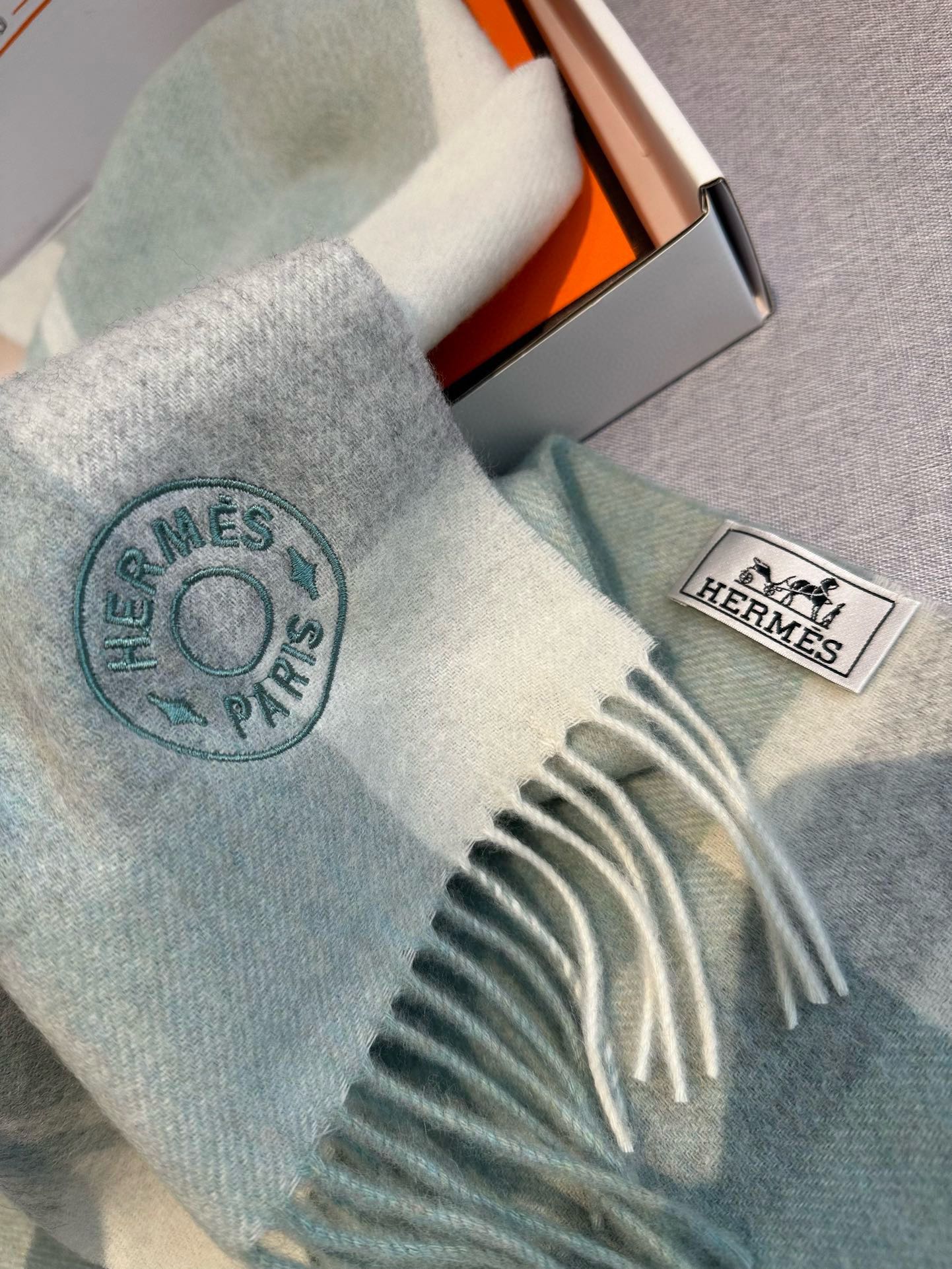 Scarf 180 CM In Light Turquoise Mix White Light Grey Cashmere 381229