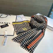 CC Scarf 190 CM In Black White Mix Orange Yellow Serrated Shape Cashmere 387912