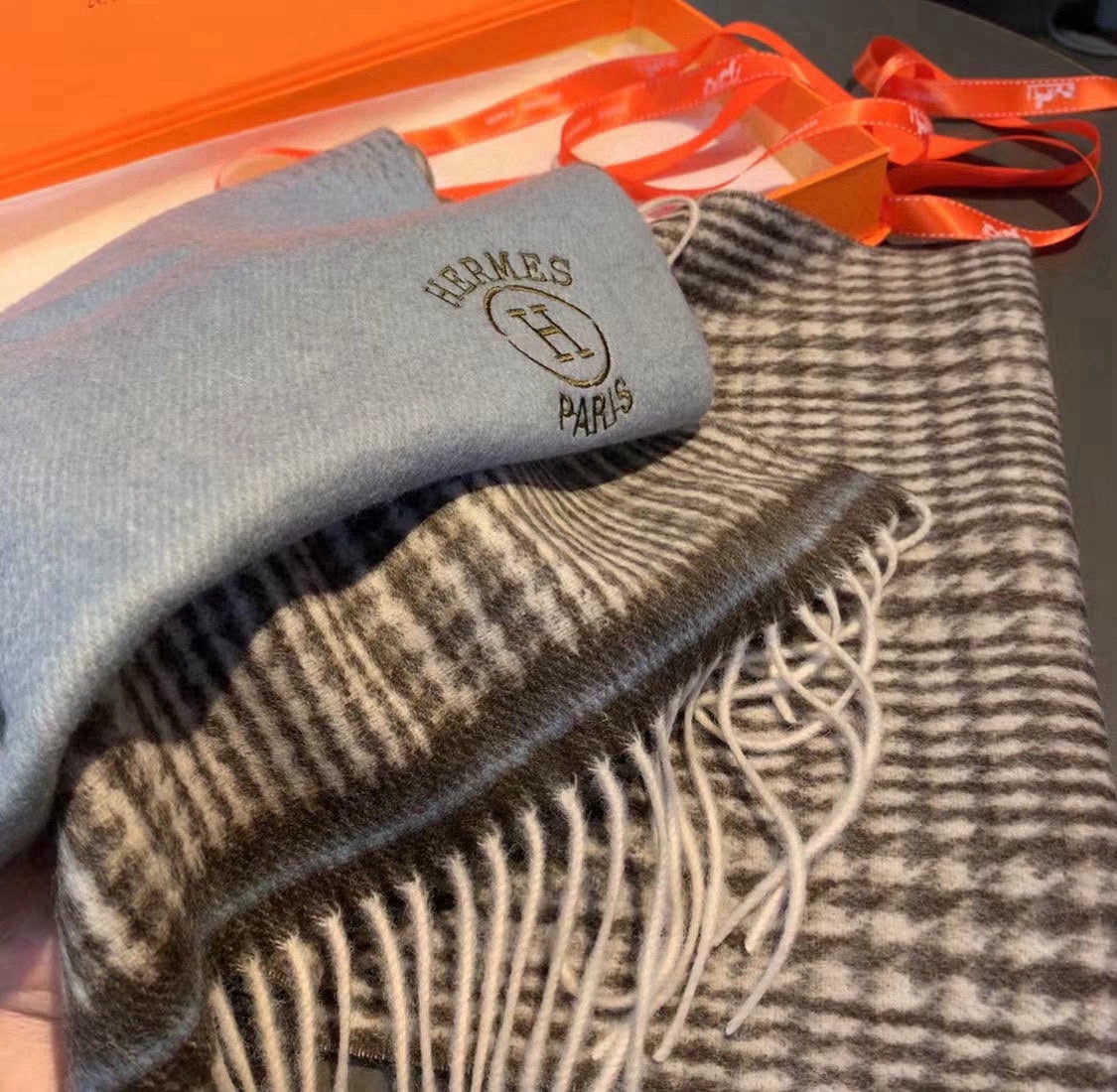 Scarf 180 CM Grey Blue Gradient Brown Caro Cashmere  398222