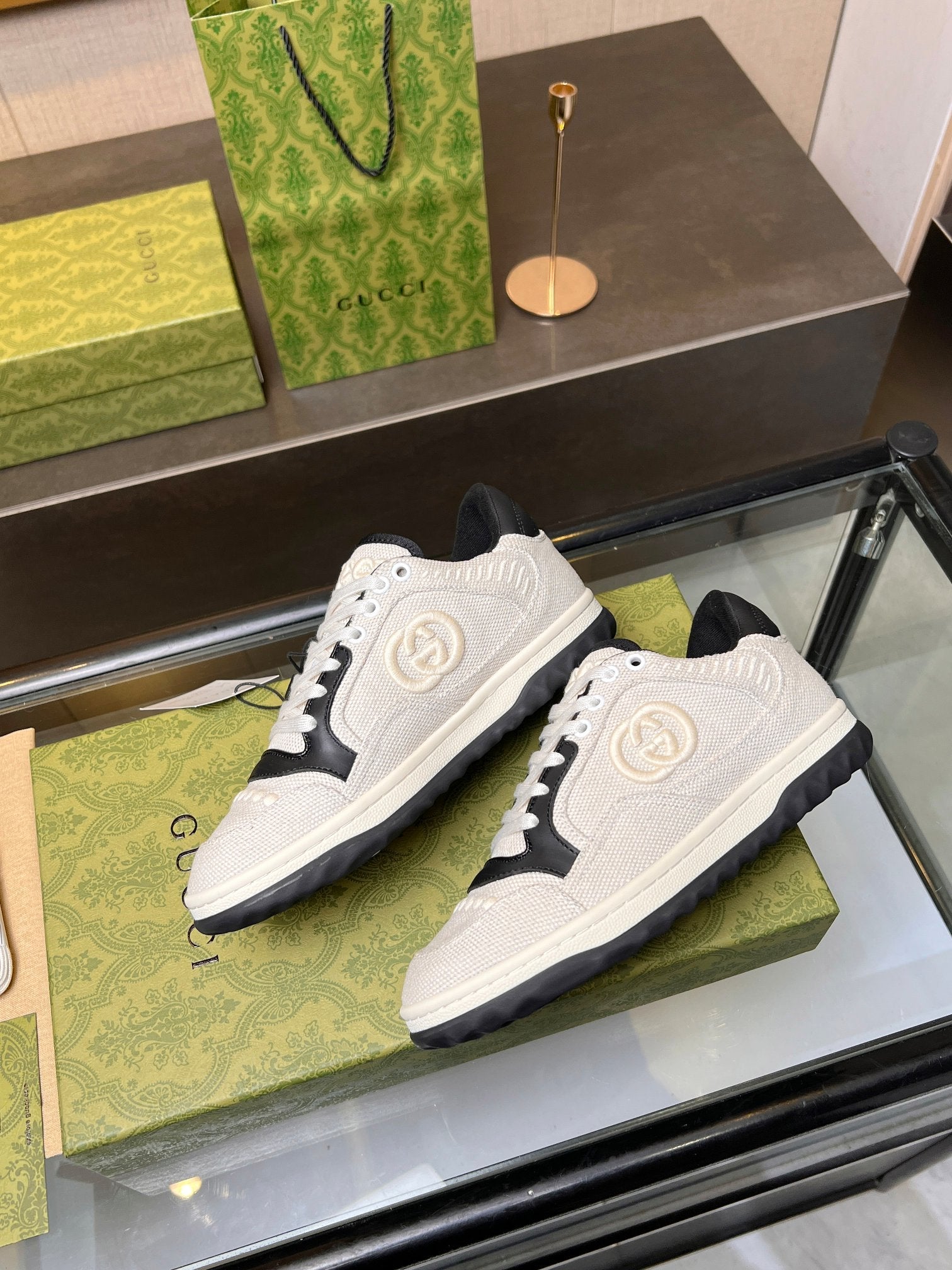 GG MAC80 TRAINER CREAMY WHITE AND BLACK CALFSKIN
