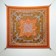 HM 26s Horse Scarf 90 Orange Colorful Cashmere Silk 138044
