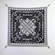 HM 26s Horse Scarf 90 Black White Colorful Cashmere Silk 138045