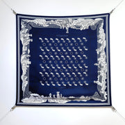 HM 26ss Amazon Scarf 90 Navy Blue Twill Silk 126312