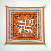 HM 26ss Amazon  Scarf 90 Orange White Twill Silk 132412