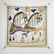 HM 26ss Sweet Saddle Scarf 90 Beige Navy Blue Colorful Twill Silk 132424