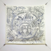 HM 26s 90 Double Sided Scarf White Gray Blue Colorful Mulberry Silk 145751
