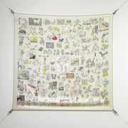 HM 26s Horse Scarf 90 Cream Colorful Cashmere Silk 139214