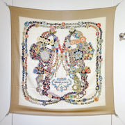 HM 26ss Amazon  Scarf 140 Beige White Colorful Twill Silk 126336