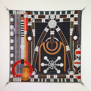 HM 26ss Amazon  Scarf 90 Black Colorful Twill Silk 130281