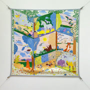 HM 26ss Amazon  Scarf 90 Green Blue Colorful Twill Silk 130287