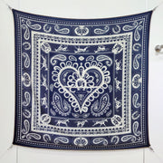 HM 26s Heart Horse Scarf 140 Navy Blue Cashmere Silk 139236