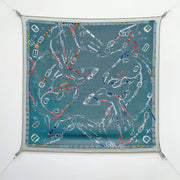 HM 26ss Sweet Saddle Scarf 90 Blue Colorful Twill Silk 132421