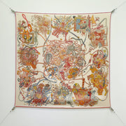 HM 26ss Amazon Scarf 90 Orange White Colorful Twill Silk 126317