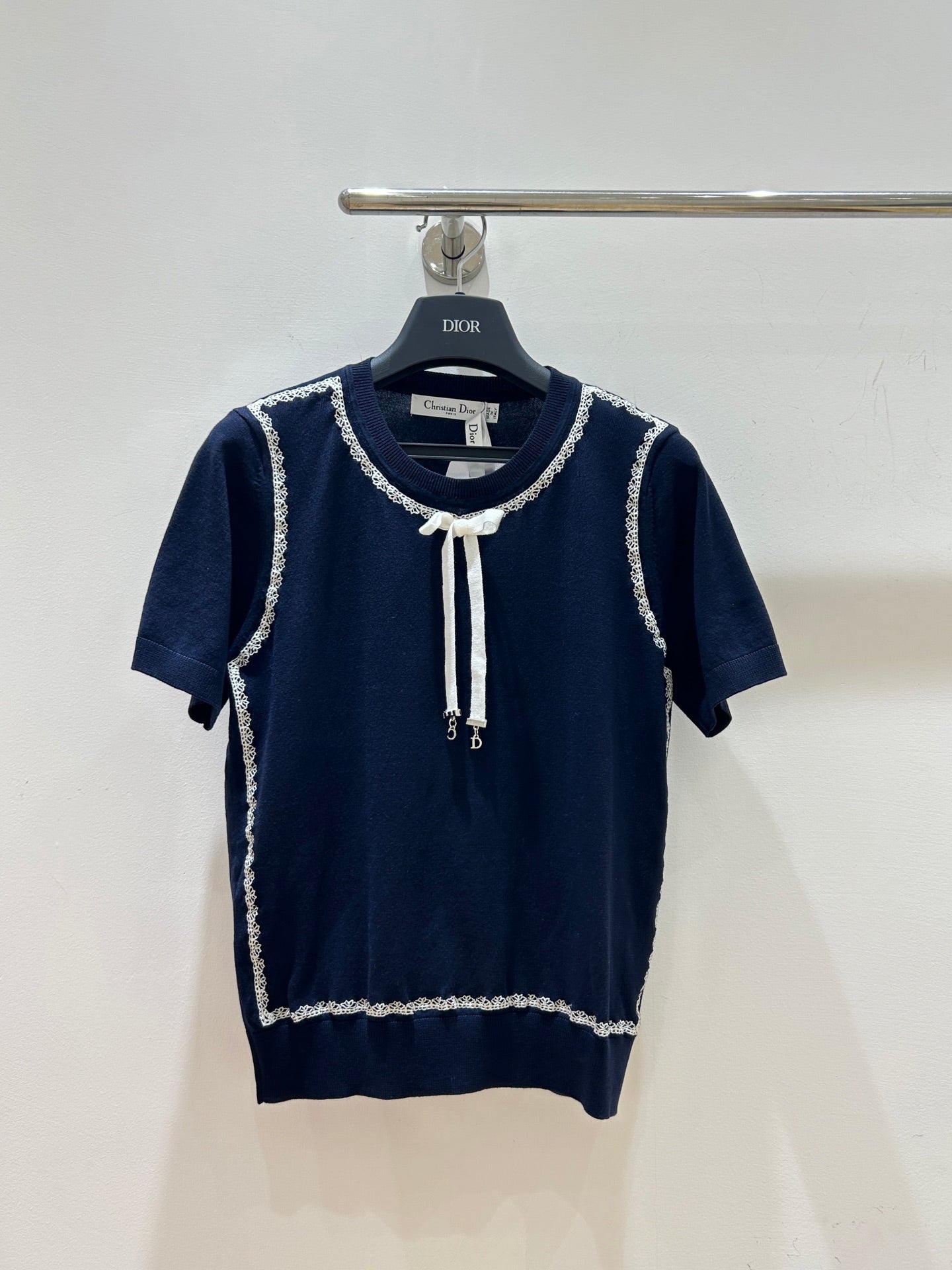 Dior 2026  Short-sleeved Top Navy Blue and Pink Wool 392520