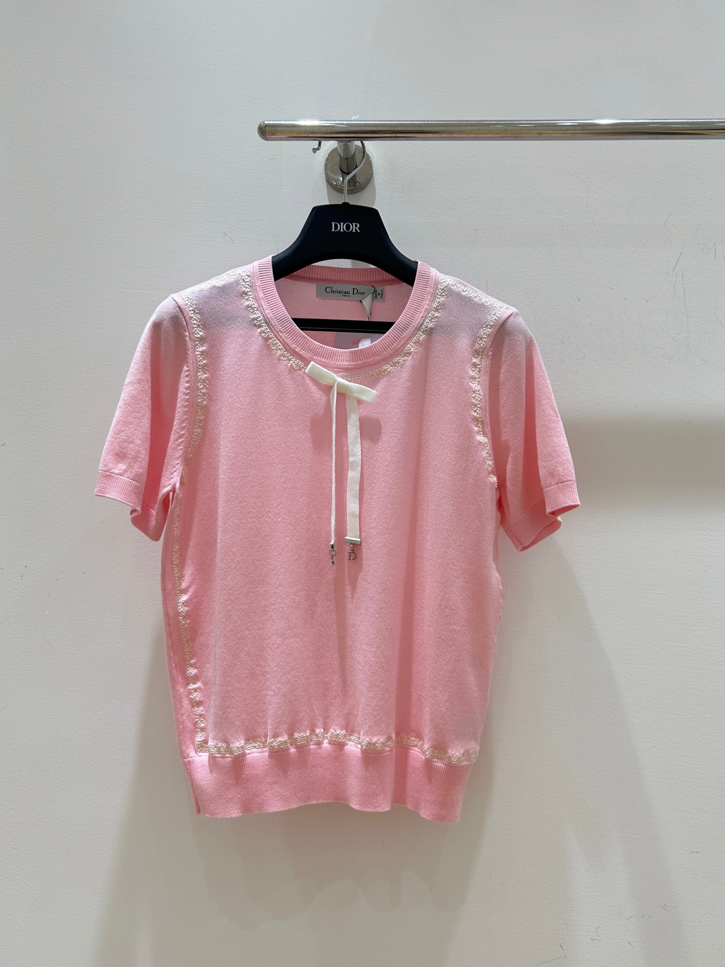 Dior 2026  Short-sleeved Top Navy Blue and Pink Wool 392520