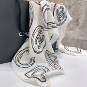 CC Square Scarf 90 CM In White Mix Black Silk 288721