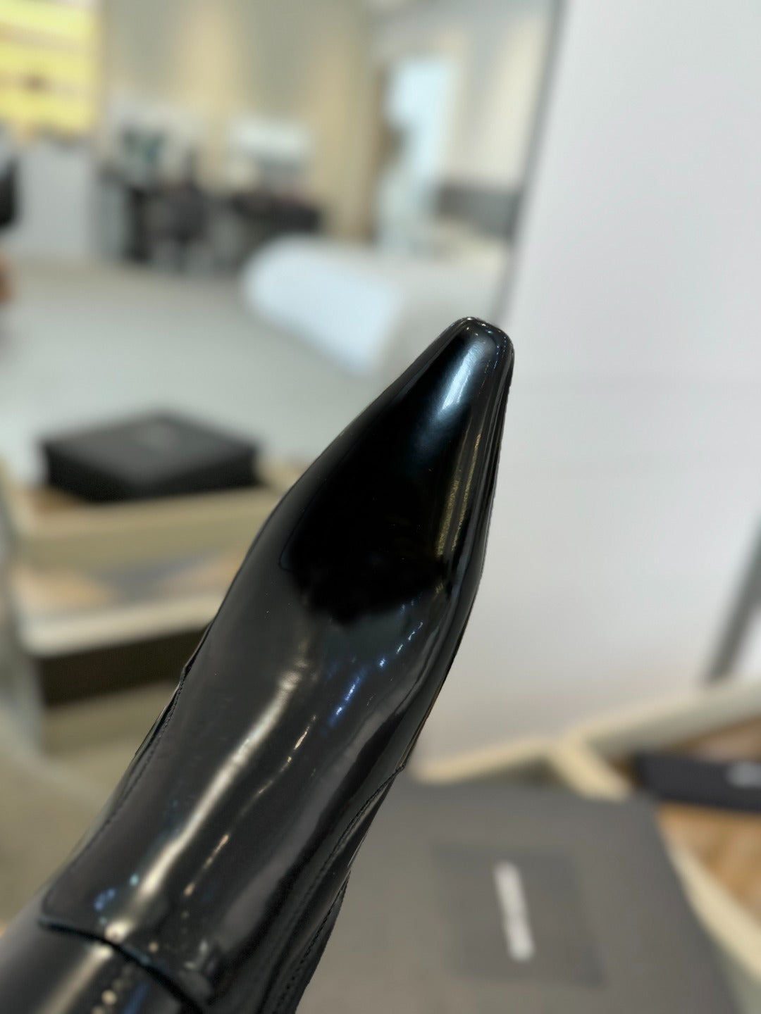 HIGH HEEL POINTED-TOE ANKLE BOOTS IN BLACK SHINY CALFSKIN