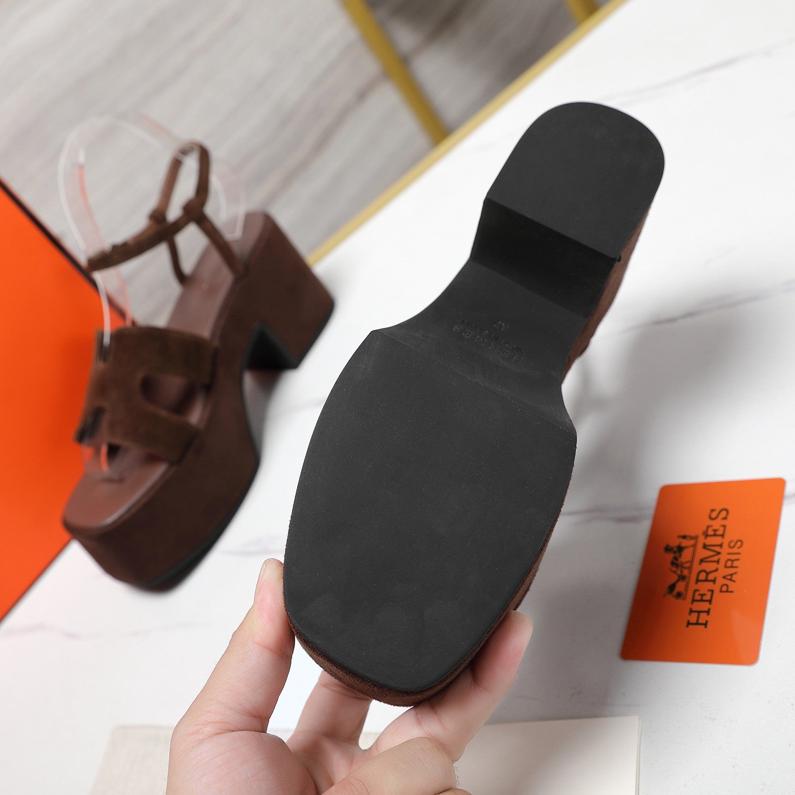 HM Jam 70 sandal In Chocolate Suede 120317