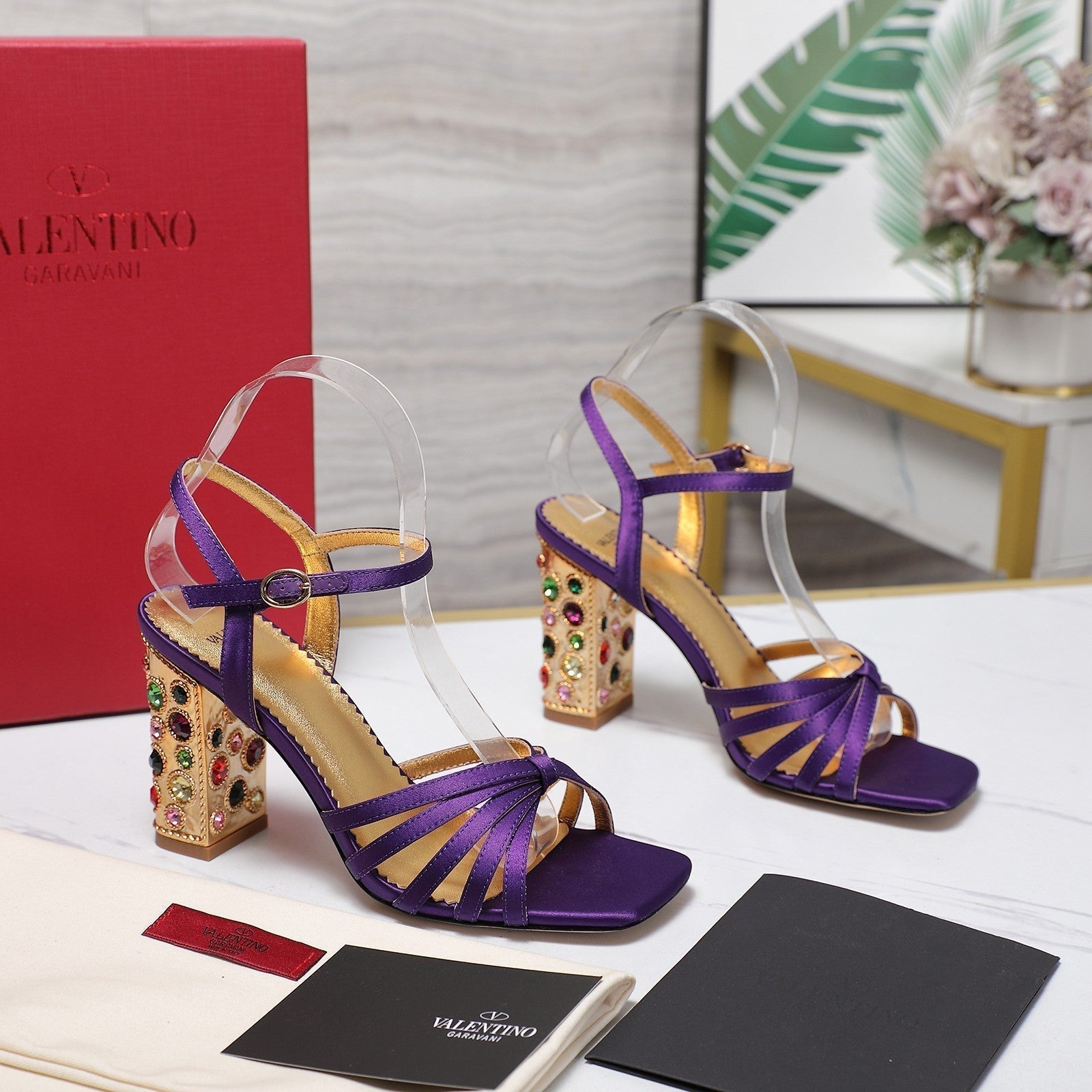 VT 2025 Diamond Heel Sandals Purple Cowhide 289512