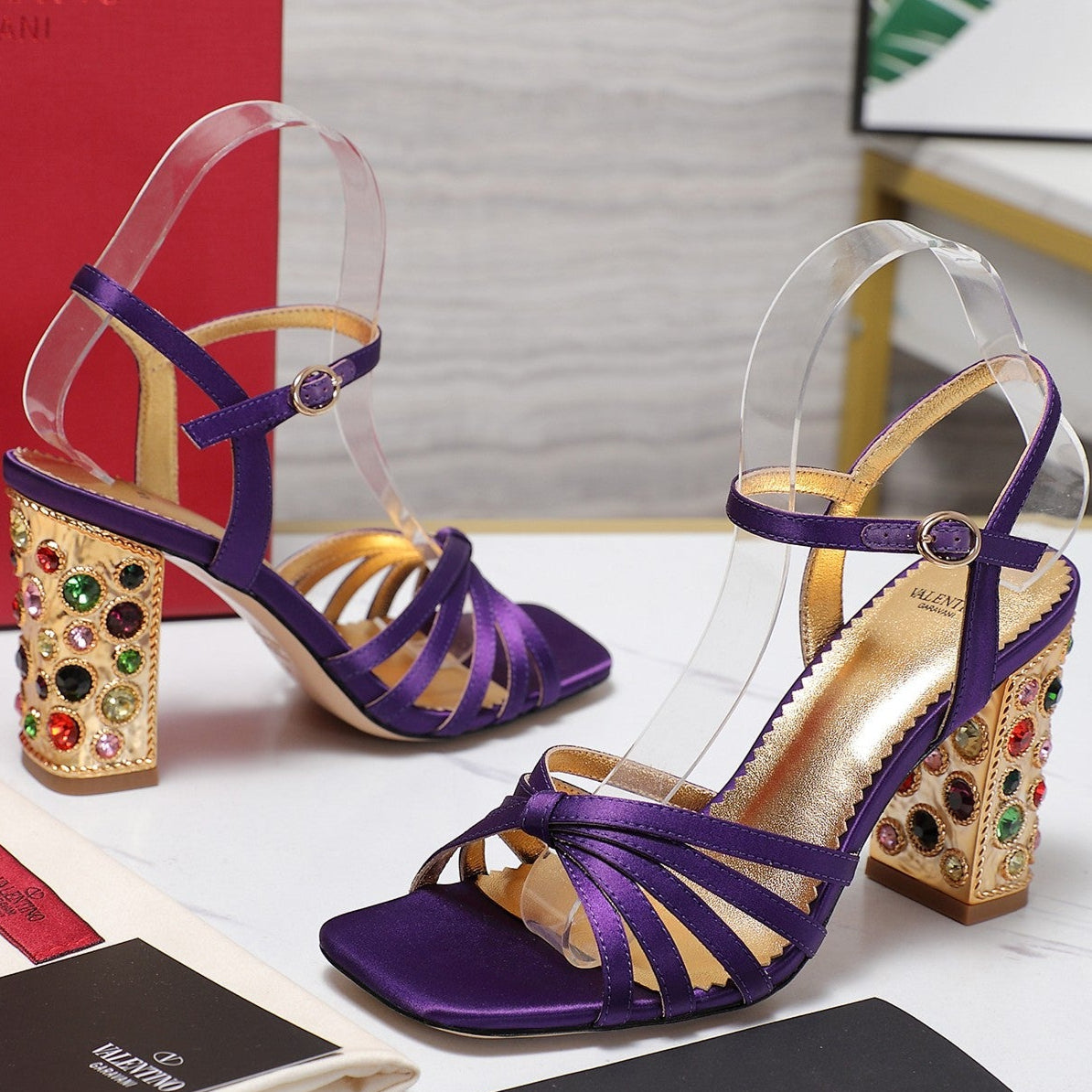 VT 2025 Diamond Heel Sandals Purple Cowhide 289512