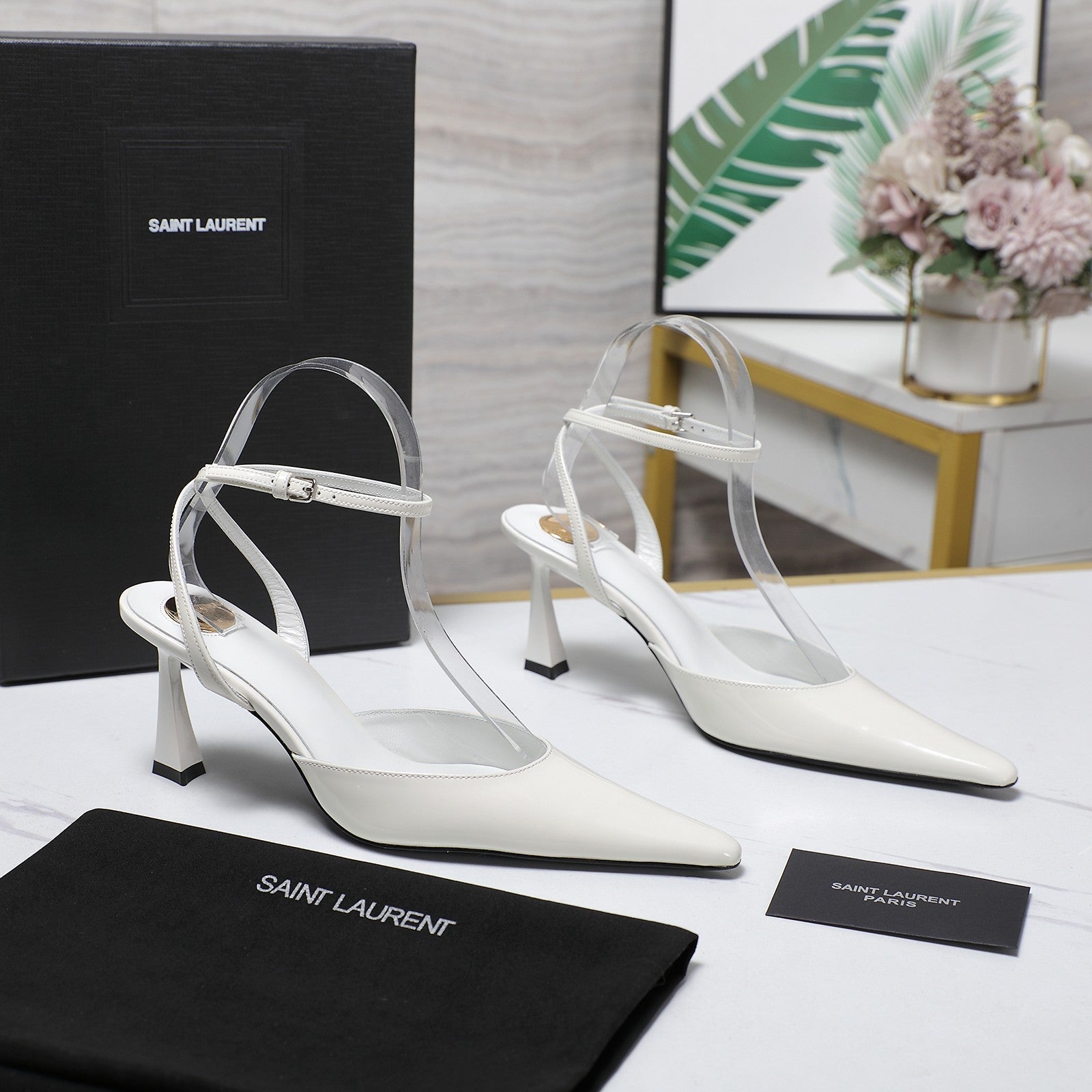 AIMÃ‰E SLINGBACK PUMPS IN WHITE GLOSSY LAMBSKIN