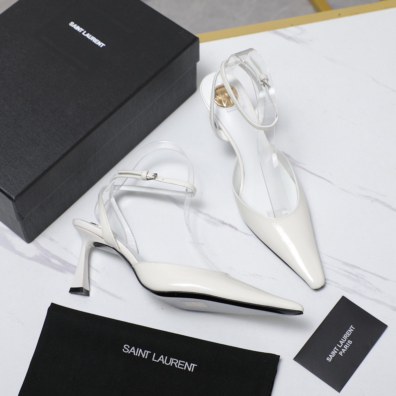 AIMÃ‰E SLINGBACK PUMPS IN WHITE GLOSSY LAMBSKIN