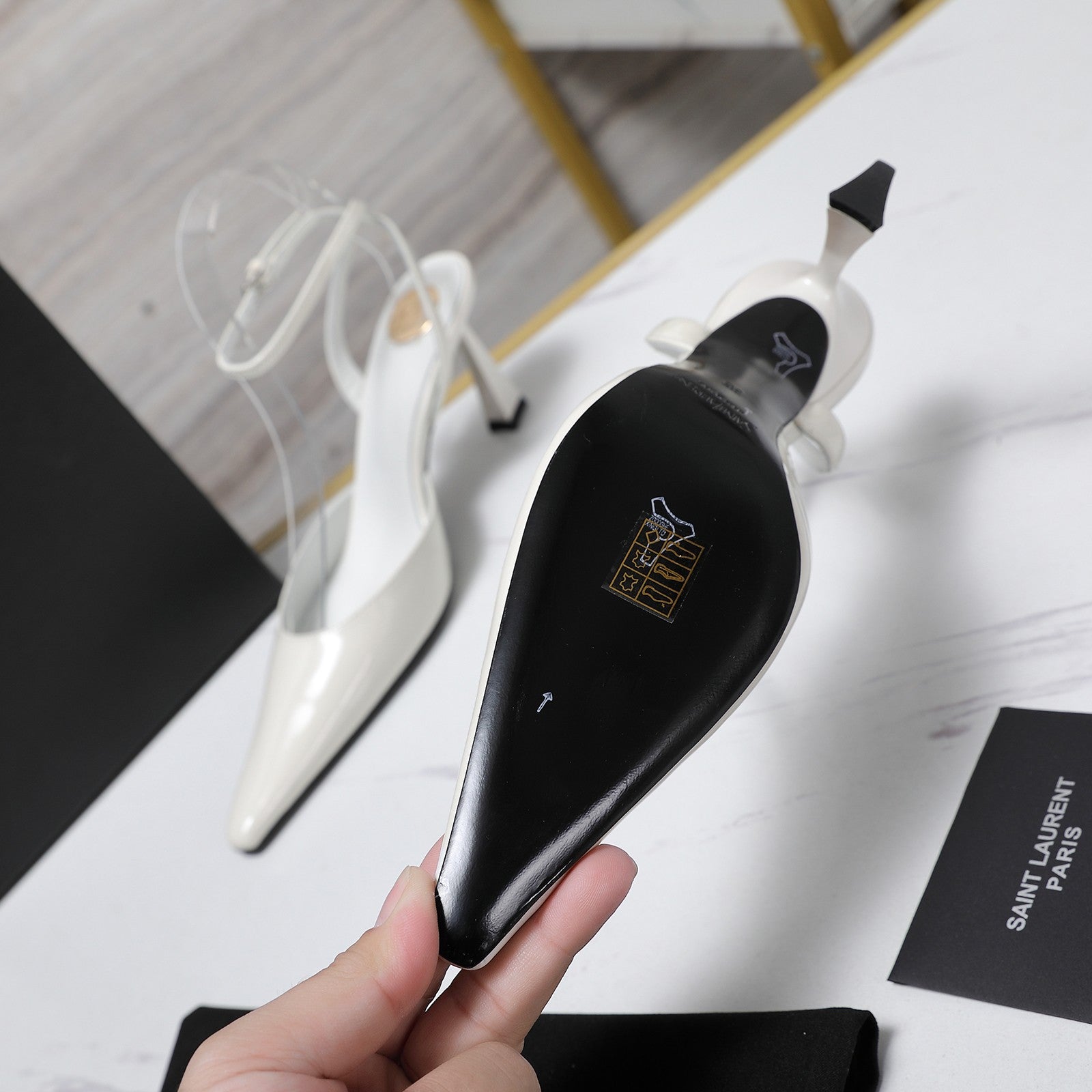 AIMÃ‰E SLINGBACK PUMPS IN WHITE GLOSSY LAMBSKIN